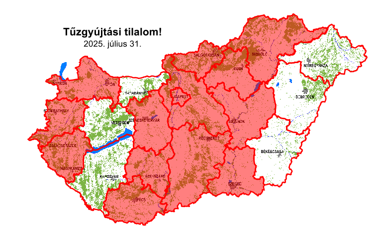 Aktuális tűzgyújtási tilalom térkép (2025.07.19)